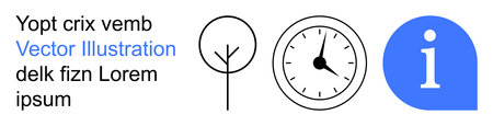 Time management, nature, ecology, guidance, education, sustainability. Simple line art a tree, clock and information icon. Time management and nature are highlightedのイラスト素材