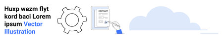Gear symbol linked to automation, hand signing document symbolizing validation, cloud icon for...