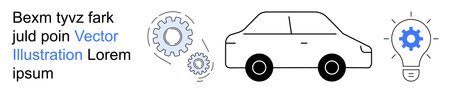 Automotive design, technology innovation, problem-solving, mechanics, engineering, energy solutions. A simple car, gears and a glowing light bulb ion. Automotive design and technology innovationのイラスト素材