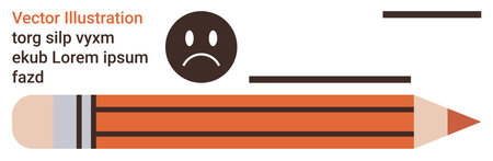 Creativity, education, emotions, design concepts, graphic design, abstract . A sad face icon, a pencil and abstract text arrangement. Creativity and education in minimal visualsのイラスト素材