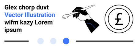 Hand in black glove holding paintbrush near pound currency symbol, with text placeholders and geometric design. Ideal for creative branding, art, design, education, finance, digital campaigns, simpleのイラスト素材