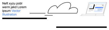 Cloud computing, digital storage, web searches, online data, technology solutions, internet use. Minimalist laptop with a cloud icon and search bar. Cloud computing and digital storage focusのイラスト素材