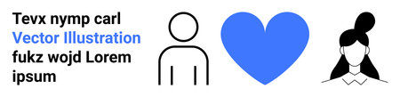 Relationships, emotions, individuality, communication, identity, user interaction. A person icon, blue heart and female silhouette. Relationships and emotions conceptのイラスト素材