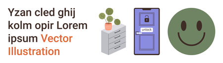 Technology, security, workplace, emotions, data storage, digital access. A locked smartphone, a...