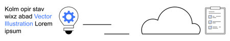Innovation, workflow management, cloud computing, idea generation, task organization, technology. Light bulb with gear, cloud connection and checklist. Innovation and workflow managementのイラスト素材