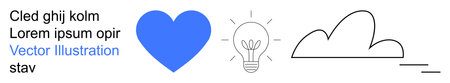 Creativity, innovation, brainstorming, inspiration, emotional connection, and modern design. Blue heart, light bulb cloud outline graphics on a white background. Creativity and innovation themedのイラスト素材
