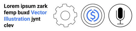 Technology, finance, communication, process, innovation, automation. Gear, dollar symbol and microphone in a minimalist style. Technology and finance conceptual visualizationのイラスト素材
