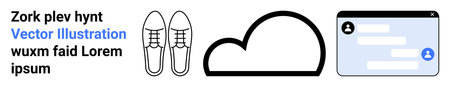 Technology, communication, e-commerce, messaging, data storage, graphic design. Cloud icon, shoes...