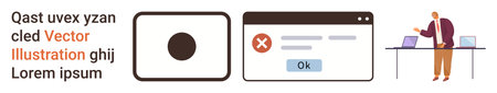 Online errors, notifications, troubleshooting, digital work, system warnings, workplace...