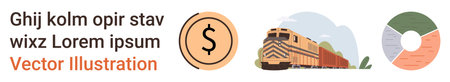 Finance, transportation, data analysis, economic growth, logistics, statistical insights. A dollar sign, train and pie chart. Finance and economic growth through key elementsのイラスト素材