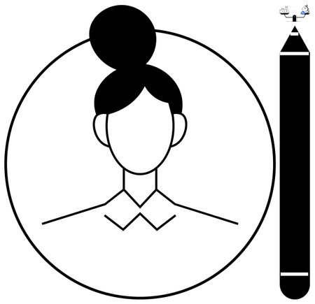 Avatar design. A minimalistic female avatar in a circular frame paired with a pencil icon. Avatar...