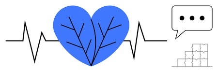 Healthcare concept. Blue heart with ECG line health and wellness. Healthcare connects physical...