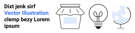 Education, design concepts, global knowledge, creativity, sustainability, culinary . Line art ions of a jar, light bulb and globe. Education and global knowledge conceptsのイラスト素材