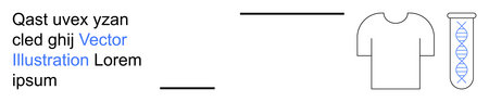 Genetic engineering, biotechnology, healthcare education, DNA research, textile innovation, scientific exploration. A t-shirt icon near a DNA strand in a test tube alongside text elements. Geneticのイラスト素材
