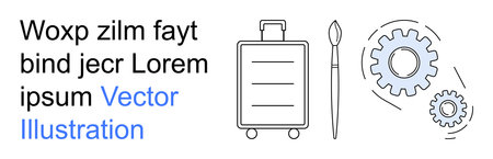 Travel, creativity, innovation, business, problem-solving, artistic endeavors. a suitcase, brush and gears. Travel and creativity as functional and conceptual highlightsのイラスト素材