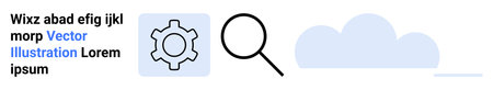 Gear icon, magnifying glass, cloud shape, and placeholder text combine minimal elements. Ideal for...