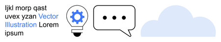 Innovation, communication, brainstorming, technology, cloud storage, digital ideas. Lightbulb with a gear, speech bubble and cloud icon. Innovation and communication concepts highlighted visuallyのイラスト素材