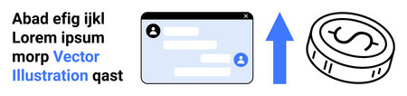 Online communication, finance growth, messaging apps, business interaction, digital economy, transaction ideas. Messaging interface with user icons beside a coin and upward arrow. Finance growthのイラスト素材