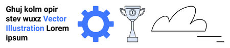 Business growth, innovation, achievement, cloud computing, teamwork, engineering. Blue gear, trophy icon cloud line art and placeholder text. Achievement and innovationのイラスト素材