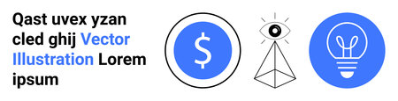 Business solutions, creative ideas, financial services, strategic planning, vision, knowledge. Currency sign, eye with pyramid light bulb icons. Financial services and vision conceptsのイラスト素材