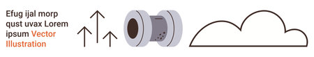 Business growth, technology design, abstract art, industry , strategy visualization, innovation. Arrows pointing upwards, cylindrical shape cloud outline and text. Business growth and technologyのイラスト素材