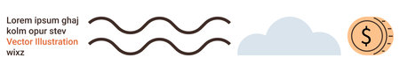 Financial growth, environmental concepts, abstract design, minimalism, economy, modern illustrations. Wavy lines, a cloud and a coin with a dollar symbol. Financial growth and environmental conceptsのイラスト素材
