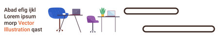 Office setup, productivity, remote work, digital workspace, modern organization, home office. Two desks with chairs, laptops and a plant. Office setup and productivity conceptのイラスト素材