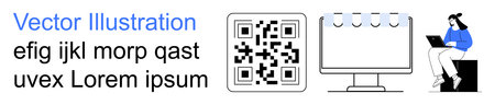 Digital marketing, education, remote work, creativity, coding, productivity. QR code, blank screen...