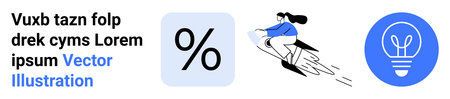 Business growth, innovation, motivation, creative ideas, finance, technology. A percentage sign, person on a rocket and lightbulb business progress. Business growth and innovation conceptのイラスト素材