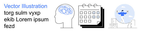 Mental health, productivity, planning, scheduling, achievement, business success. Brain and tangled...