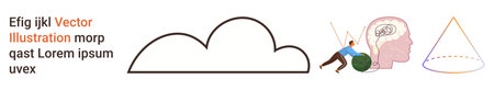 Creativity, thought processes, innovation, abstract science, geometry, design concepts. Minimalist illustration with cloud, brain concept and geometric shapes. Creativity and abstract scienceのイラスト素材