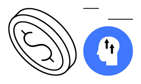 Financial growth concept. Coin with dollar sign and head with upward arrows innovation, economic...