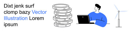 Sustainable energy, finance, technology, remote work, eco-friendly business, and innovation. Stacked...
