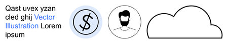 Finance, identity verification, cloud computing, data storage, networking, personal branding. Circular dollar sign icon, user avatar and cloud outline. Finance and identity verification visuallyのイラスト素材