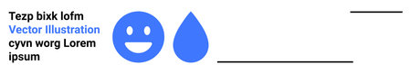 Communication, branding, design, creativity, abstract art, water conservation. A blue happy face and a water droplet with text elements. Communication and branding conceptのイラスト素材