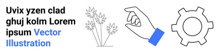 Hand pinching invisible object, gear icon, stylized plant growth. Ideal for innovation, technology, growth, nature, process optimization, mechanical concepts simple landing pageのイラスト素材
