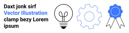 Innovation, idea generation, technology, problem-solving, achievement, productivity. A lightbulb, gear and ribbon icons displayed in minimalist style. Innovation and technology conceptのイラスト素材
