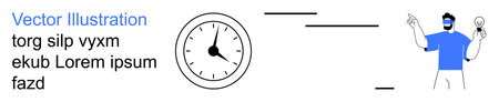 Productivity, innovation, efficiency, time management, creative problem-solving, brainstorming. A clock next to a person with a light bulb. Time management and innovation conceptのイラスト素材
