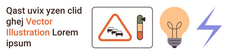 Traffic safety, alcohol detection, energy concepts, innovation, warnings, electricity. Traffic sign,  light bulb and lightning bolt icons. Traffic safety and alcohol detectionのイラスト素材