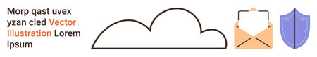 Data security, cloud storage, email services, digital communication, technology, online protection. A cloud outline with an envelope and shield icon. Cloud storage and data security conceptのイラスト素材