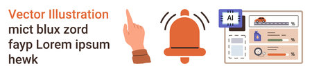 Notifications, data analysis, reminders, AI technology, digital alerts, user interaction. Hand...