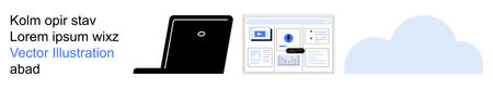 Cloud computing, data storage, digital services, file sharing, remote work, online security. Laptop...