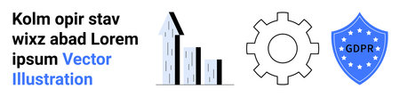 Business growth, data protection, technology, cybersecurity, regulation, privacy. Bar graph, gear GDPR shield text. Business growth and data protection conceptのイラスト素材