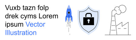 Technology, cybersecurity, innovation, industrial development, data protection, energy. A rocket, a...