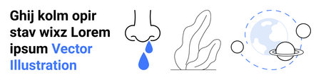 Health awareness, environmental concepts, planetary science, nature, biology, abstract communication. Nose with dripping water, plant leaf planet and globe symbolism. Health awarenessのイラスト素材