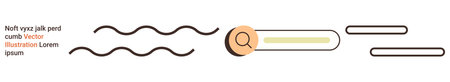 Web design, UI concepts, user experience, search interface, browsing tools, minimalism. A search bar with a magnifying glass surrounded by wavy lines and text. Web design and UI conceptsのイラスト素材