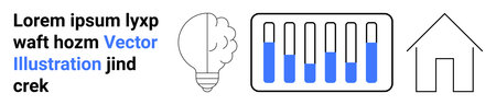 Lightbulb for ideas, bar chart signifying data or analysis, and house outline representing comfort or stability. Ideal for data analytics, scientific research, energy, innovation, creativity, homeのイラスト素材