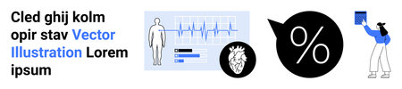 Healthcare, cardiology, statistics, education, communication, infographics. Medical report with ECG,...