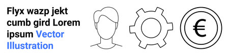 Profile head, gear, and euro coin in outlined style. Ideal for teamwork, business, technology,...