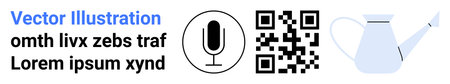 Digital tools, technology, gardening, communication, content creation, scanning. QR code and icons...